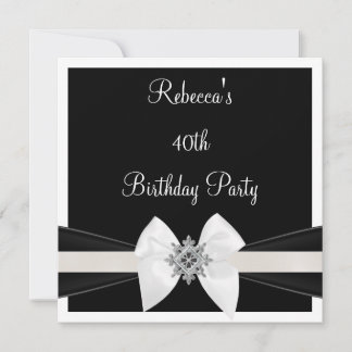 Invitación Lazo de joya blanco negro Cumpleaños elegante 40