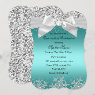 Invitación Lazo de joya con brillo verde azulado para Quincea