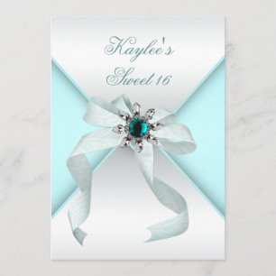 Invitación Lazo de joya verde azulado Bonito blanco dulce die