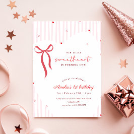 Invitación Lazo de lazo rosa pequeño corazón dulce primer cum
