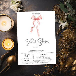 Invitación Lazo de lazo rosa puntos de ducha de la novia