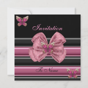 Invitación Lazo de Mariposa Rosa con Raya Negra 2