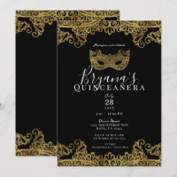 Lazo de Máscara Negro y Dorado Quinceañera 15