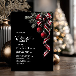 Invitación Lazo de Navidad a rayas rojas y blancas Fiesta de 