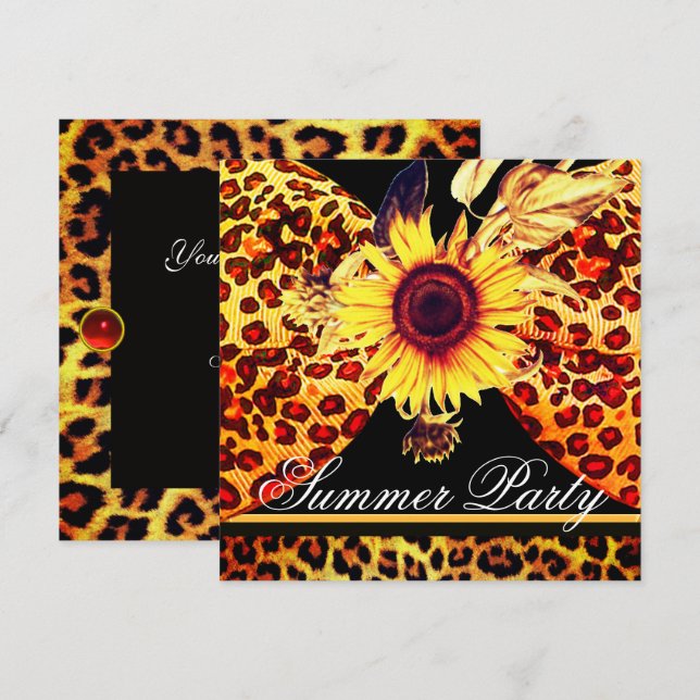 INVITACIÓN LAZO DE PELAJE DE GIRASOL Y LEOPARDO FIESTA DE VER (Anverso / Reverso)