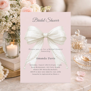 Invitación Lazo de perlas de marfil rosa Despedida de soltera