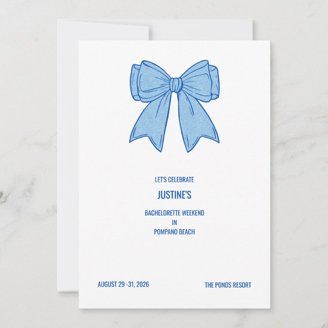 Invitación Lazo de purpurina azul y navy  (Anverso)