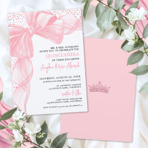 Invitación Lazo de purpurina rosa para Quinceañera