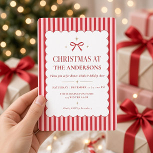 Invitación Lazo de raya rosa rojo Navidad Cena Fiesta