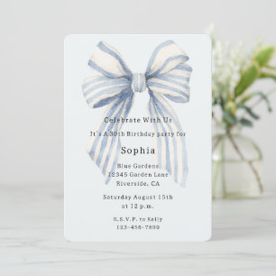 Invitación Lazo de rayas azules y blancas Cumpleaños 