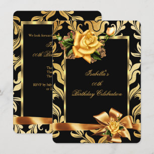 Invitación Lazo de Rosa Amarillo Dorado Seda Negra Fiesta de