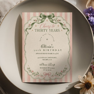 Invitación Lazo de Salvia Rosa Estriado Cumpleaños 30