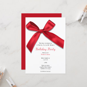 Invitación Lazo de satén rojo blanco minimal clásico de fiest