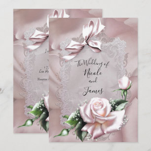 Invitación Lazo de Satén Rosa Rosado y Rosa Romántica Boda