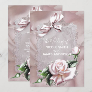 Invitación Lazo de satén rosado de Rubor y boda romántica