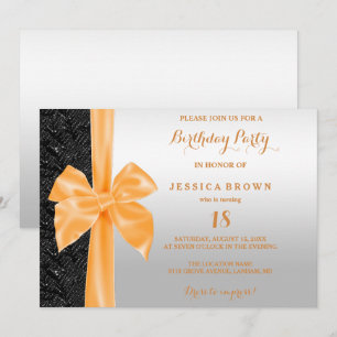 Invitación Lazo de seda naranja con lentejuelas negras para c