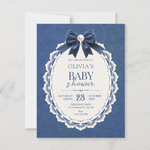 Invitación Lazo de terciopelo azul marino vintage elegante ba