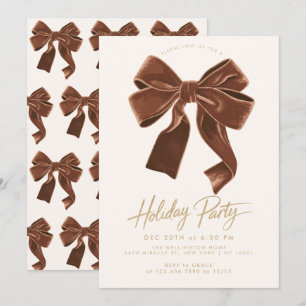 Invitación Lazo de terciopelo marrón neutral para fiesta de N