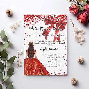 Invitación Lazo de vestido rojo de Quinceañera