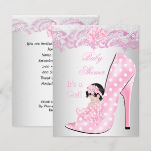 Invitación Lazo de zapato de bebé rosa para baby shower de ni