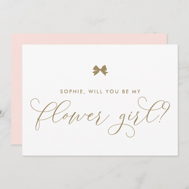 Invitación Lazo dorado parisino ¿Quieres ser mi niña de las f (Anverso / Reverso)
