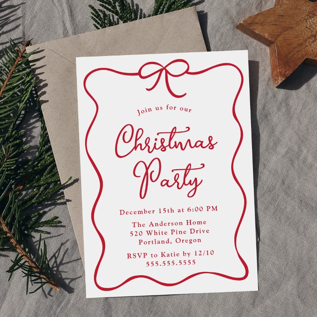 Invitación Lazo Elegante de Cinta Roja Fiesta de Navidad (Subido por el creador)