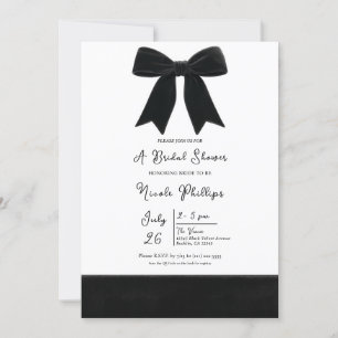 Invitación Lazo Elegante de Terciopelo Negro Regalo de Ducha 