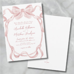 Invitación Lazo Elegante Rosa Claro Caprichoso Boda