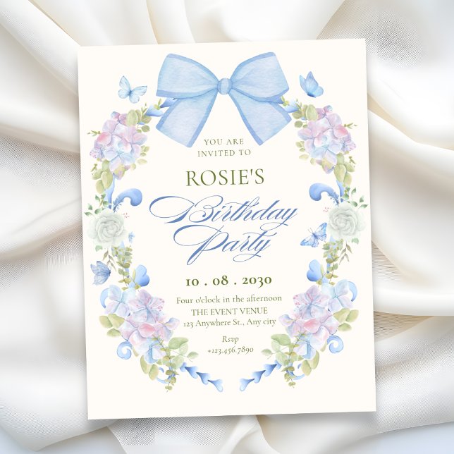 Invitación Lazo floral pastel de cumpleaños (Subido por el creador)