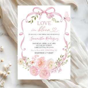 Invitación Lazo Floral Rosa Coquette Amor en Flor
