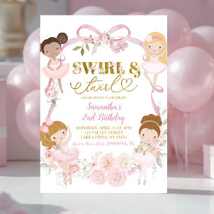 Invitación Lazo Floral Rosa Coquette Ballet Gira y Retuerce