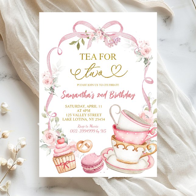 Invitación Lazo Floral Rosa Coquette Té Para Dos cumpleaños (Subido por el creador)