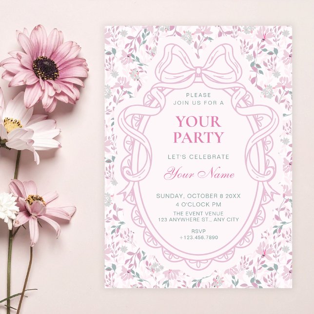 Invitación Lazo floral rosa suave (Subido por el creador)