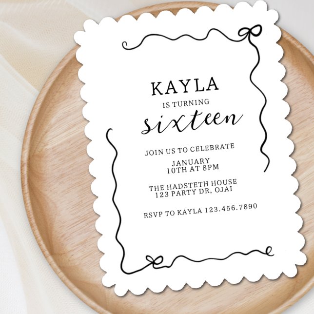 Invitación Lazo, Moderno, Cumpleaños en Blanco y Negro, Mínim (Subido por el creador)