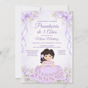 Invitación Lazo Morado Niña Española Presentación de 3 Años