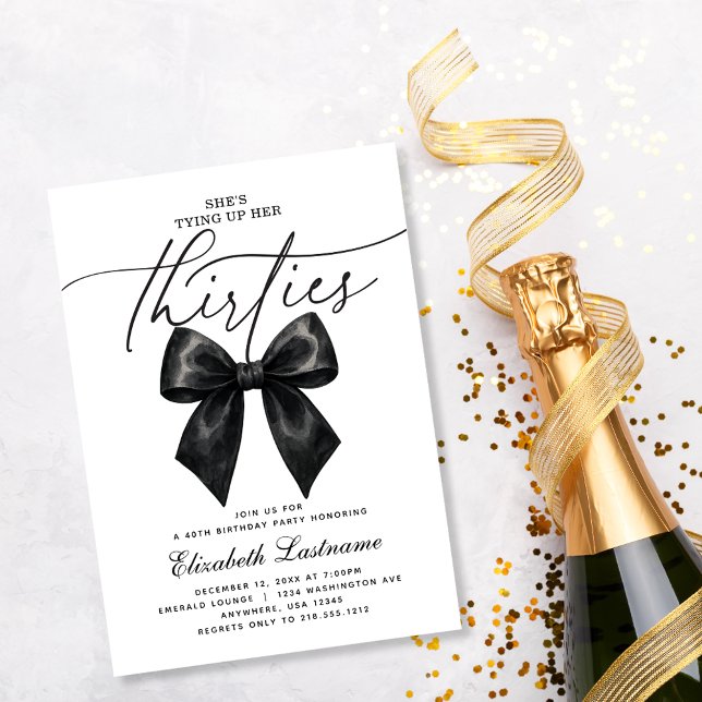 Invitación Lazo negro atando sus treinta años Cumpleaños 40 (Black Bow Tying Up Her Thirties 40th Birthday Invitation
Celebrate the milestone of forty with timel)