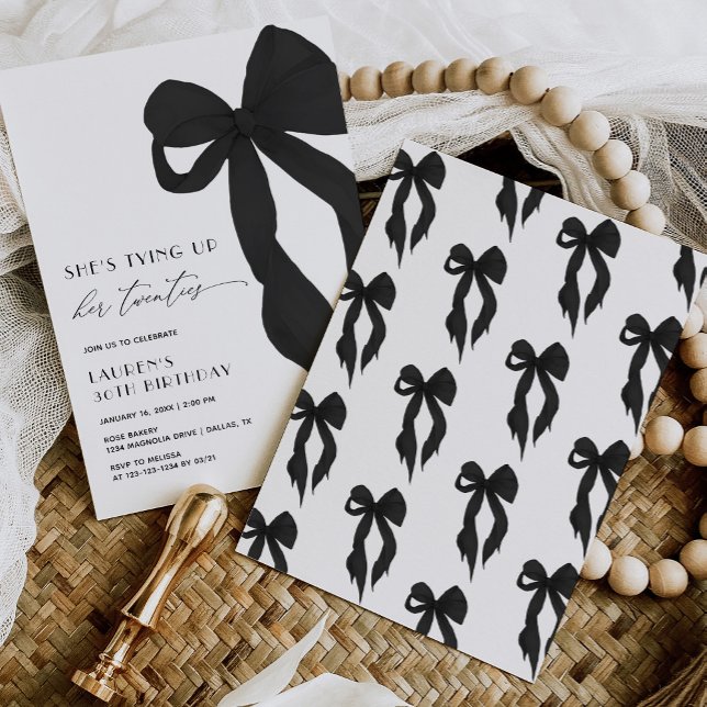 Invitación Lazo Negro Atando Sus Veinte Cumpleaños 30 (Subido por el creador)