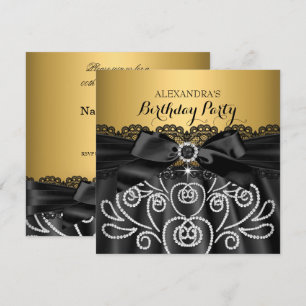 Invitación Lazo Negro de Bow Dorado con Diamantes Falsos Fies