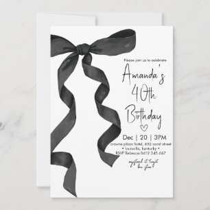 Invitación Lazo Negro Pastel Cumpleaños Elegante