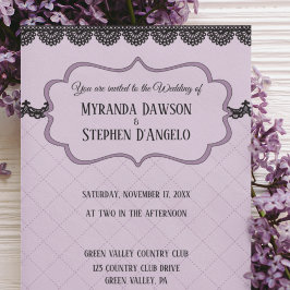 Invitación Lazo negro sobre la boda personalizada de lavanda