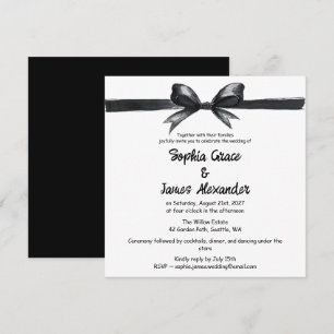 Invitación Lazo negro y blanco   Boda elegante   Monocromo