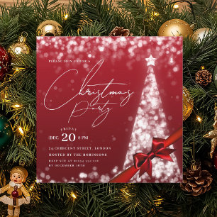 Invitación Lazo para árbol de Navidad rojo plateado moderno p