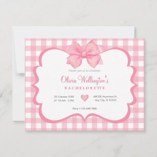 Invitación Lazo pastel rosa tartán de soltera
