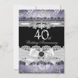 Invitación Lazo Perla Arco Plateado Púrpura 40 Aniversario