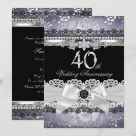 Invitación Lazo Perla Arco Plateado Púrpura 40 Aniversario
