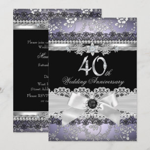 Invitación Lazo Perla Arco Plateado Púrpura 40 Aniversario