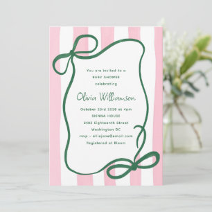 Invitación Lazo rayado verde rosa Encanto Lindo Regalo para b
