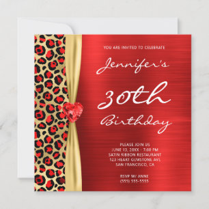 Invitación Lazo Rojo de Oro Leopardo Relieve metalizado Gem R