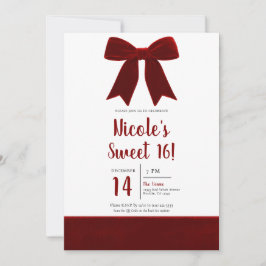 Invitación Lazo Rojo de Terciopelo Elegante Sencillo Cumpleañ