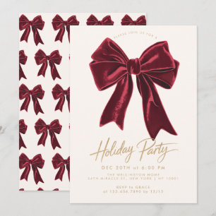 Invitación Lazo Rojo de Terciopelo Lazo Elegante Fiesta Navid
